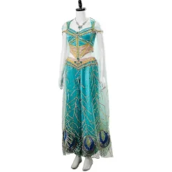Aladdin Cosplay Prinsesse Cosplay Jasmine Naomi Scott Grøn Blå Kjole Kostume Voksne Kvinder Kvindelig Halloween Karneval S