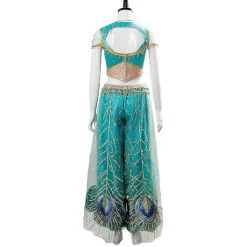 Aladdin Cosplay Prinsesse Cosplay Jasmine Naomi Scott Grøn Blå Kjole Kostume Voksne Kvinder Kvindelig Halloween Karneval S