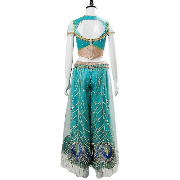 Aladdin Cosplay Prinsesse Cosplay Jasmine Naomi Scott Grøn Blå Kjole Kostume Voksne Kvinder Kvindelig Halloween Karneval S