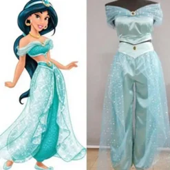 Aladdin Jasmine Princess Kostume Udklædning Karneval Halloween Cosplay Rekvisitter Voksne Outfits -a Green S