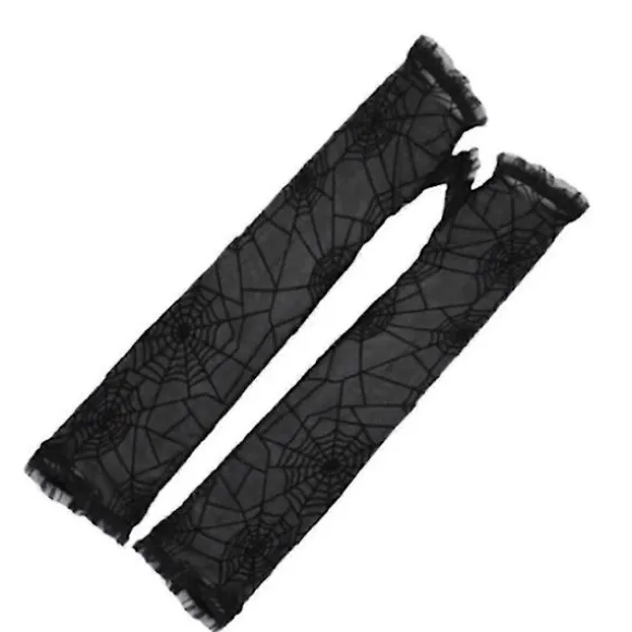 Albuelængde Mesh Blonde Lange Handsker Gennemsigtige Edderkoppespind Handsker Halloween Handsker