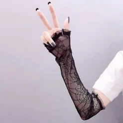 Albuelængde Mesh Blonde Lange Handsker Gennemsigtige Edderkoppespind Handsker Halloween Handsker