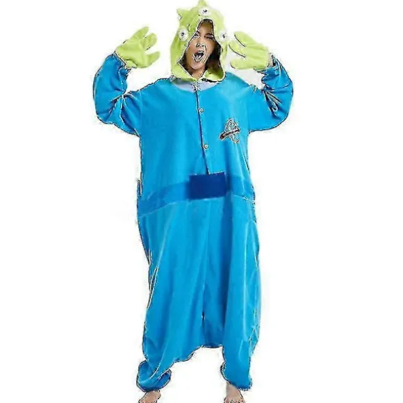Alien Onesie Tre Øjne Grøn Herre Kigurumis Anime Pyjamas Unisex Festival Festdragt Voksen Hjemme Sovetøj Sjovt Outfit M fit 161*164cm