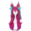 Ani· paryk Ahri Cosplay Paryk LoL Cosplay Lang Gradient Pink Paryk med ører Hovedbeklædning Varmebestandigt Kunsthår