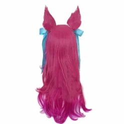 Ani· paryk Ahri Cosplay Paryk LoL Cosplay Lang Gradient Pink Paryk med ører Hovedbeklædning Varmebestandigt Kunsthår