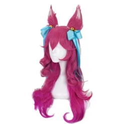 Ani Paryk Ahri Cosplay Paryk Lol Cosplay Lang Gradient Pink Paryk Med Ører Hovedbeklædning Varmebestandigt Syntetisk Hår