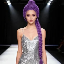Anime Cosplay Parykker Lilla Flettede Parykker Unisex Anime Kostume Parykker Lilla Syntetiske Flettede Parykker Cosplay Parykker til Anime Konventioner Sceneoptrædener | Fyndiq