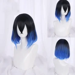 Anime Cosplay Parykker, Varmebestandige Syntetiske Parykker til Halloween, Hverdagsfest Kostumetilbehør (Sort Mørkeblå Gradient)