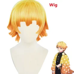 Anime Demon Slayer Azuma Zenitsu cosplay-kostume til voksne børn, Halloween-kostume, kimono, anime-karakterdragt paryk - Perfekt paryk wig 120