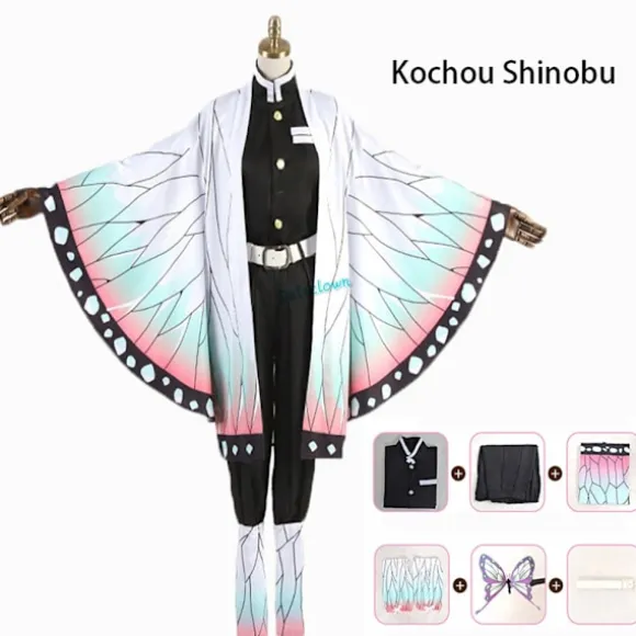 Anime Demon Slayer: Kimetsu No Yaiba Zenitsu Giyu Tanjirou Kamado Nezuko Cosplay Kimono Uniform Cosplay Kostume til Børn og Voksne Kochou Shinob-FF- Kochou Shinobu Adult L | Fyndiq