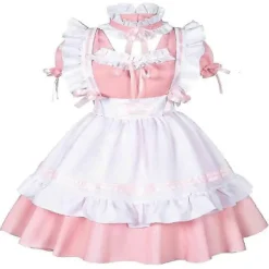 Anime Fransk Stuepige Forklæde Lolita Fancy Kjole Cosplay Kostume Pelsede Katteøre Handsker Sokker Sæt til Kvinder Pink M