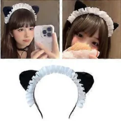 Anime Hårbøjle Flæse Katteøre Hårbøjle Pige Kvinder Halloween Rekvisitter Hårbånd Kostume Hovedbeklædning Masker Hovedbeklædning Hvid