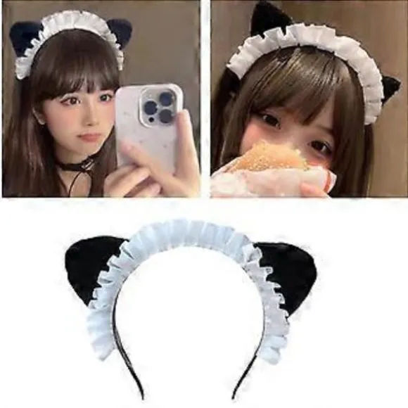 Anime Hårbøjle Flæse Katteøre Hårbøjle Pige Kvinder Halloween Rekvisitter Hårbånd Kostume Hovedbeklædning Masker Hovedbeklædning Hvid