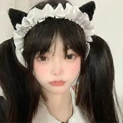 Anime Hårbøjle Flæse Katteøre Hårbøjle Pige Kvinder Halloween Rekvisitter Hårbånd Kostume Hovedbeklædning Masker Hovedbeklædning Hvid