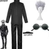 2023-anime Jujutsu Kaisen Gojo Satoru Cosplay Kostume Toppe Bukser Øjenlap Halloween Fest Mænd Uniform Parykker-1-1(S Sort Pakke 6)