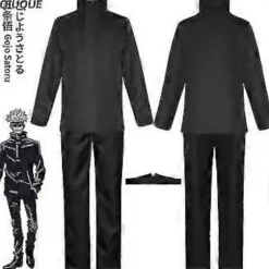 2023-anime Jujutsu Kaisen Gojo Satoru Cosplay Kostume Toppe Bukser Øjenlap Halloween Fest Mænd Uniform Parykker-1-1(S Sort Pakke 6)