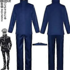 2023-anime Jujutsu Kaisen Gojo Satoru Cosplay Kostume Toppe Bukser Øjenlap Halloween Fest Mænd Uniform Parykker-1-1(L Blå Pakke 4)