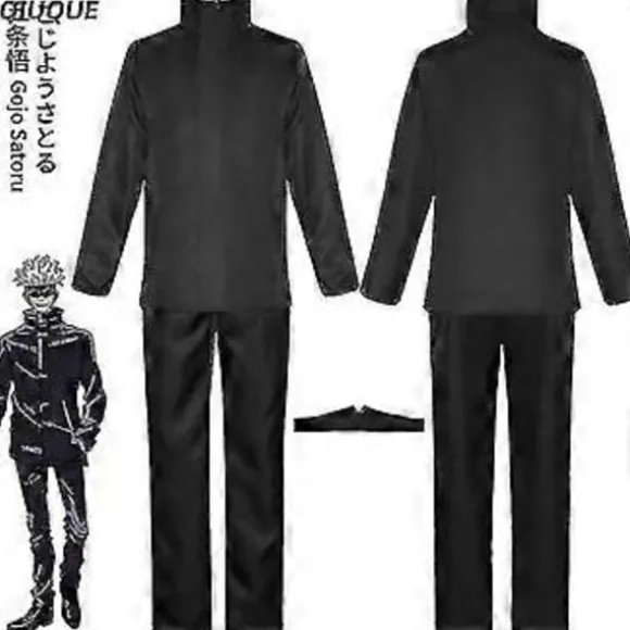 2023-anime Jujutsu Kaisen Gojo Satoru Cosplay Kostume Toppe Bukser Øjenlap Halloween Fest Mænd Uniform Parykker-1-1(L Blå Pakke 4)