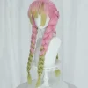 Anime Pink og Grøn Paryk til Mitsuri Cosplay Flettet Hår Paryk med Fletninger Halloween Fest Paryk + Hætte, wz-2055 (FMY)