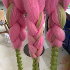 Anime Pink og Grøn Paryk til Mitsuri Cosplay Flettet Hår Paryk med Fletninger Halloween Fest Paryk + Hætte, wz-2055 (FMY)