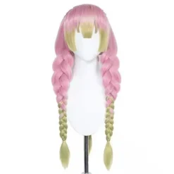 Anime Pink og Grøn Paryk til Mitsuri Cosplay Flettet Hår Paryk med Fletninger Halloween Fest Paryk + Hætte, wz-2055 (FMY)