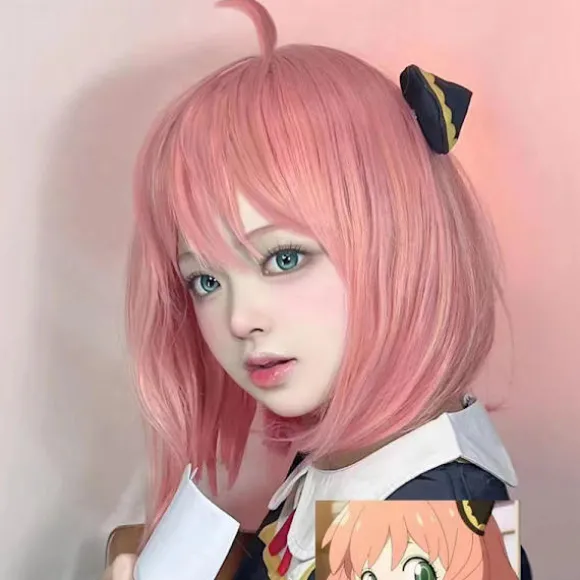 Anime Spy X Family Anya Forger Piger Rosa Cosplay Parykker Hår Tilbehør