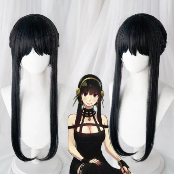 Anime SPY×FAMILY Yor Forger Lang Sort Cosplay Paryk Hår Rul Pl Sort En Størrelse