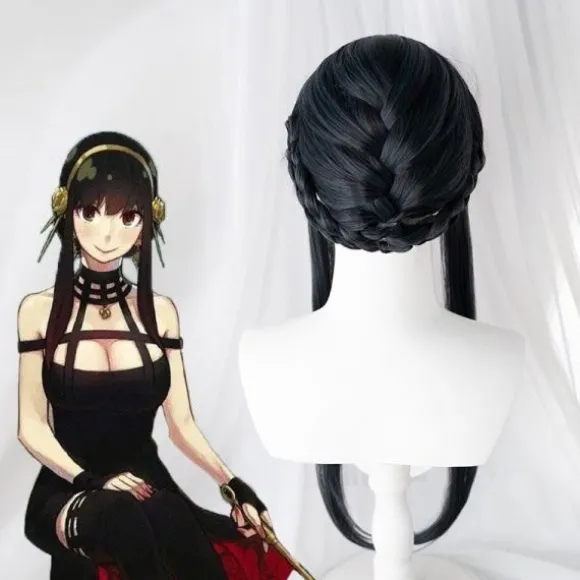 Anime SPY×FAMILY Yor Forger Lang Sort Cosplay Paryk Hår Rul Pl Sort En Størrelse