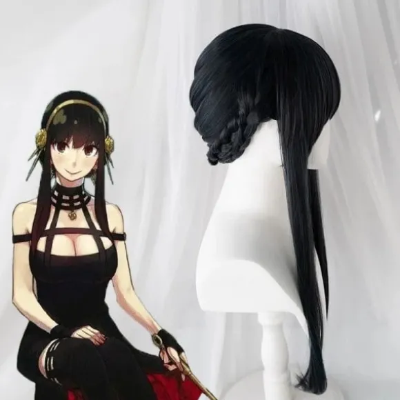 Anime SPY×FAMILY Yor Forger Lang Sort Cosplay Paryk Hårrulle Pl Sort One Size