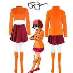 Anime Velma Cosplay Kostume Filmkarakter Orange Uniform Halloween Kostume Til Kvinder Piger Cosplay Kostume Paryk V short version XL