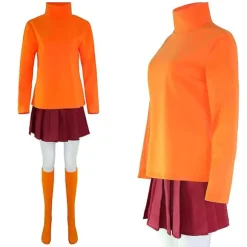 Anime Velma Cosplay Kostume Filmfigur Orange Uniform Halloween Kostume Til Kvinder Piger Cosplay Kostume Paryk -a long version M