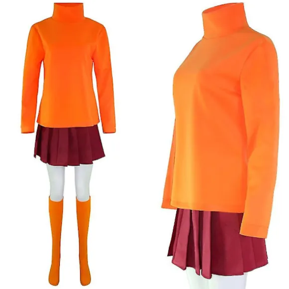 Anime Velma Cosplay Kostume Filmfigur Orange Uniform Halloween Kostume Til Kvinder Piger Cosplay Kostume Paryk -a long version M