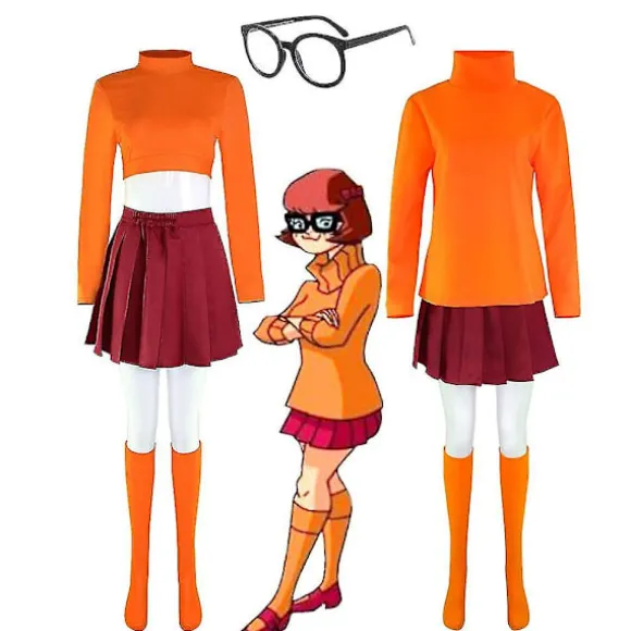 Anime Velma Cosplay Kostume Filmfigur Orange Uniform Halloween Kostume Til Kvinder Piger Cosplay Kostume Paryk -a long version M