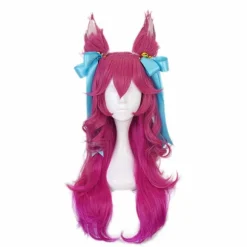 Ani·paryk Ahri Cosplay-paryk LoL Cosplay lang gradient pink paryk med ører hovedbeklædning varmebestandigt syntetisk hår, CJY