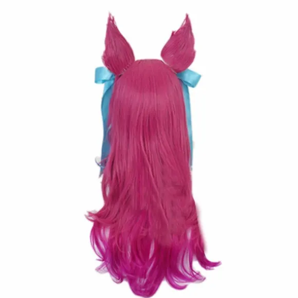 Ani·paryk Ahri Cosplay-paryk LoL Cosplay lang gradient pink paryk med ører hovedbeklædning varmebestandigt syntetisk hår, CJY