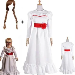 Annabel Film Cosplay Kostume til Kvinder Børn Voksen Halloween Kostumer og Paryk Rædsel Skræmmende Fancy Hvid Kjole Outfits A kun paryk-FF- A kun paryk A only wig Kids 110 | Fyndiq