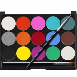 Ansigtsmaling Sæt - 15 Levende Farver Vandbaseret Makeup | Ikke-giftig, Vaskbar & Hypoallergen for Børn & Voksne | Halloween, Cosplay, Fest