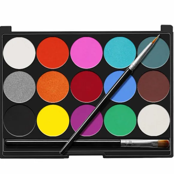 Ansigtsmaling Sæt - 15 Levende Farver Vandbaseret Makeup | Ikke-giftig, Vaskbar & Hypoallergen for Børn & Voksne | Halloween, Cosplay, Fest
