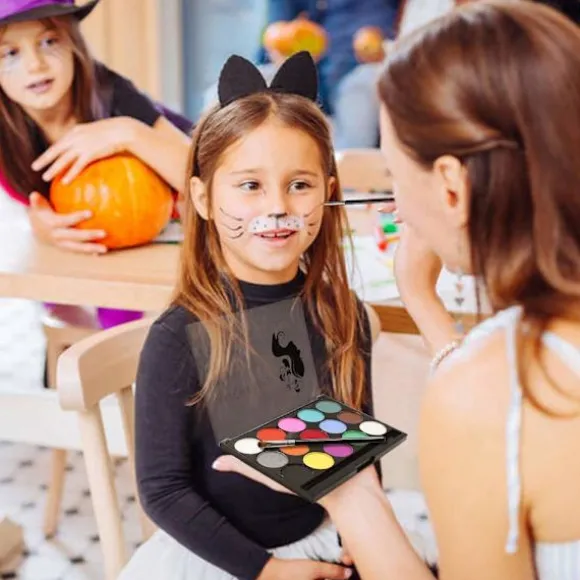 Ansigtsmaling Sæt - 15 Levende Farver Vandbaseret Makeup | Ikke-giftig, Vaskbar & Hypoallergen for Børn & Voksne | Halloween, Cosplay, Fest