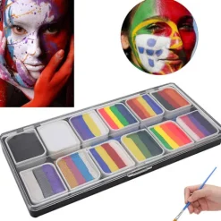Ansigtsmalings Makeup Palette, Regnbue Krops- & Ansigtsmalingssæt med One Stroke Teknologi, Vandaktiveret Split Cake Sæt til Børn og Voksne