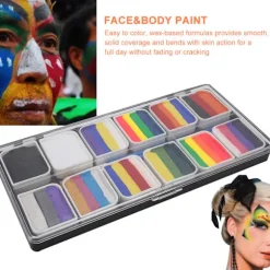 Ansigtsmalings Makeup Palette, Regnbue Krops- & Ansigtsmalingssæt med One Stroke Teknologi, Vandaktiveret Split Cake Sæt til Børn og Voksne