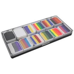 Ansigtsmalings Makeup Palette, Regnbue Krops- & Ansigtsmalingssæt med One Stroke Teknologi, Vandaktiveret Split Cake Sæt til Børn og Voksne
