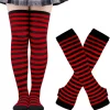 Arm sleeves + damestrømper - stribede knæstrømper (sorte og røde striber)
