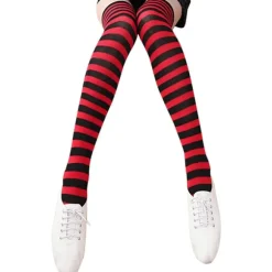 Arm sleeves + damestrømper - stribede knæstrømper (sorte og røde striber)