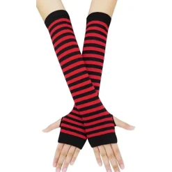 Arm sleeves + damestrømper - stribede knæstrømper (sorte og røde striber)