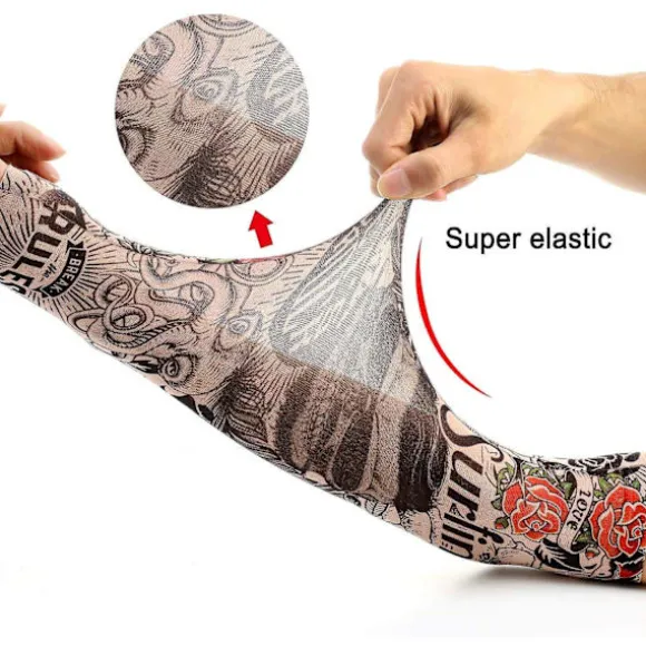 Arm Tatoveringsærmer, 6-pak Herre Fake Midlertidig Tatovering Nylon Armstrømper Elastisk Biker Ærme til Halloween - Perfet
