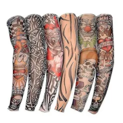 Arm Tattoo Ærmer, 6 Pak Mænd Falske Midlertidige Tatovering Nylon Ærme Arm Strømper Elastisk Biker Ærme til Halloween