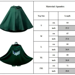 Attack On Titan Cloak Anime Cosplay kostume Grøn Cape Halloween L 2XL