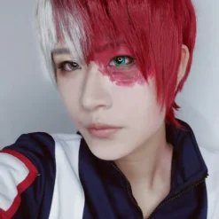 AVEKI Anime My Hero Academia Todoroki Shoto Cosplay Multi-Color Kostume Paryk, med Pandehår Inklusive Varmebestandig til Voksne, Rød-485
