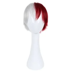 AVEKI Anime My Hero Academia Todoroki Shoto Cosplay Multi-Color Kostume Paryk, med Pandehår Inklusive Varmebestandig til Voksne, Rød-485